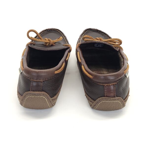 LL Bean Mens Double Sole Slippers 10M Brown Leather Flannel Moccasins Loafers - Picture 6 of 8